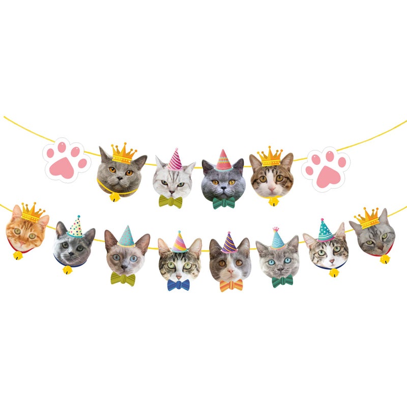 TSJ Cat Birthday Banner, Cat Face Party Banner, Kitty Theme Party Bunting Decoration for Birthday Party Favors - Image 1